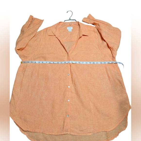 Sigrid Olsen Orange 100% Linen Roll Tab Sleeve Relaxed Button Down Shirt Size 2X - Picture 3 of 7